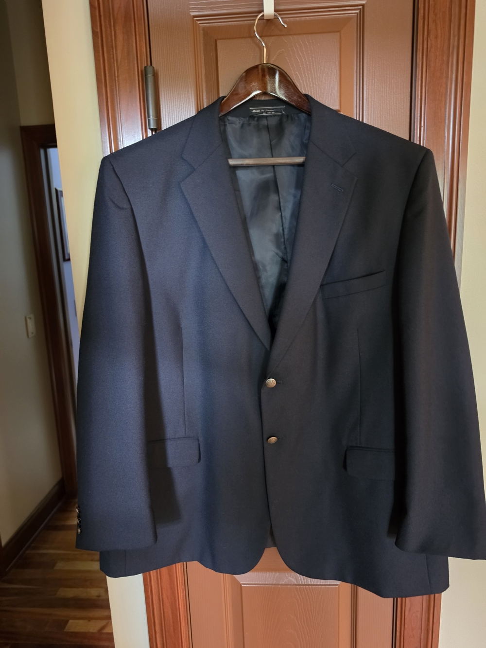 Stanley Blacker Navy Blue Blazer 52 Long Wool Gold Crest Buttons